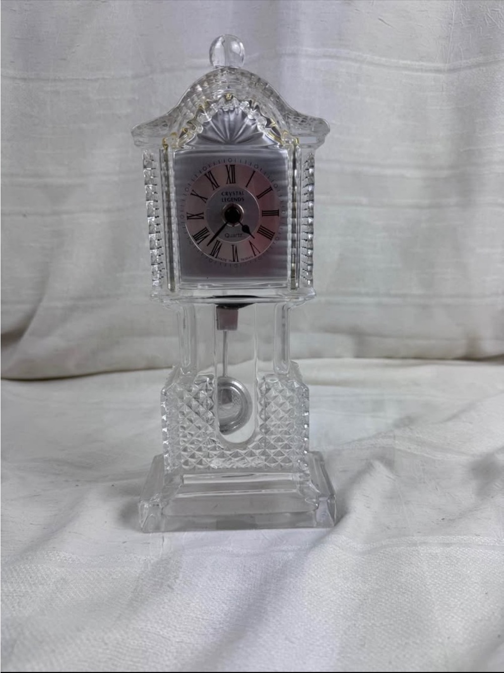 Vintage Godinger Clear Crystal Pendulum Desk Clock - Clear